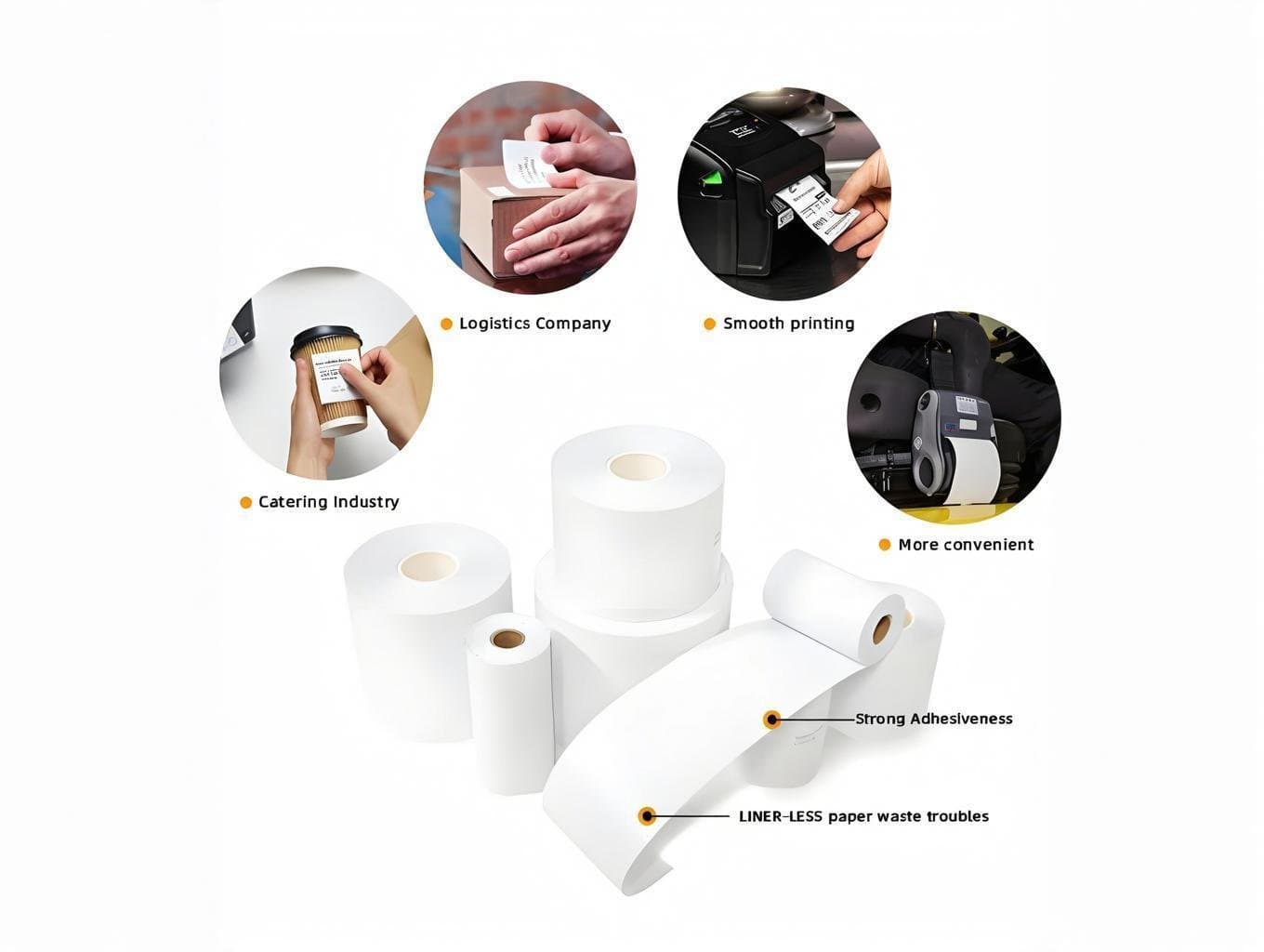 Continuous linerless labels prepared for printer and surface testing
