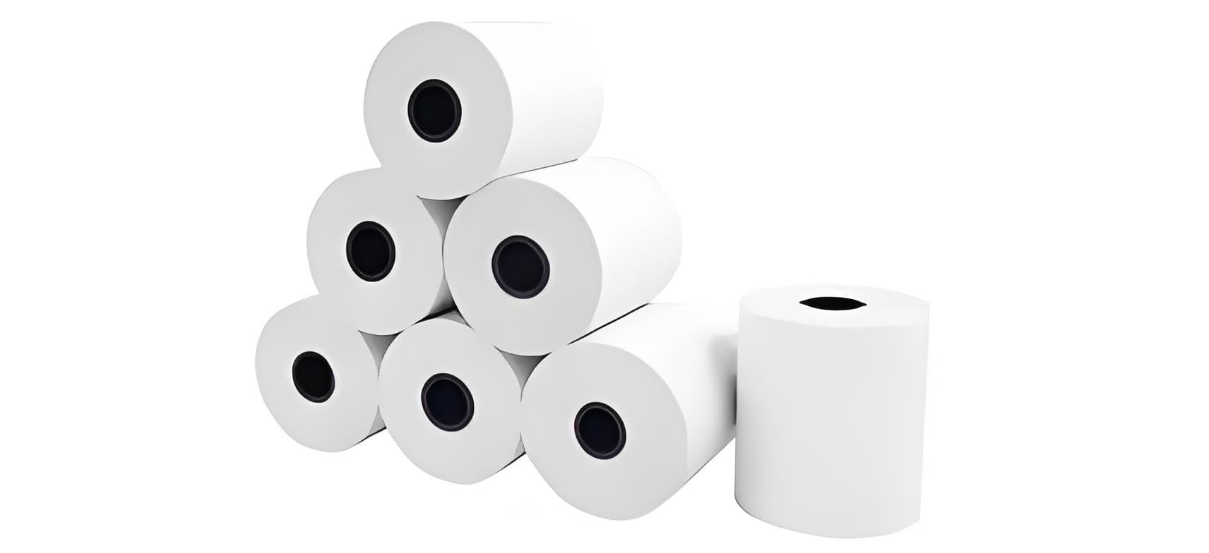Blank thermal paper rolls in common POS formats