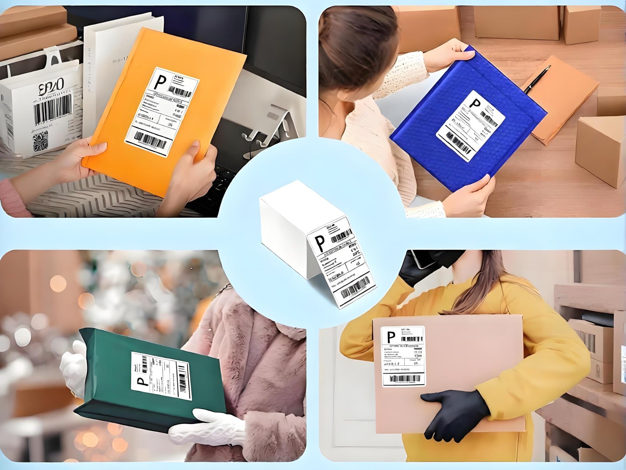 Thermal shipping labels prepared for parcel fulfillment
